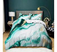 Turquoise Super King Size Duvet Cover Sets Marble Texture Bedding Sets Printed Ultra Soft Microfiber 260x220 cm Quilt Cover Set With Pillow Case 50x75 cm Easy Care, Luxury Bedroom Decor