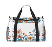 (Turquoise Teal Floral) Durable Twill Travel Tote Bag Large Capacity Handheld & Crossbody Bag for Weekend Trips,Sports,and Outdoor Activities