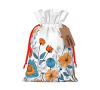 Turquoise Teal Floral Print Christmas Burlap Drawstring Gift Bags Reusable Gift Bags, Holiday Packaging With Rustic Charm