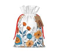 Turquoise Teal Floral Print Christmas Burlap Drawstring Gift Bags Reusable Gift Bags, Holiday Packaging With Rustic Charm