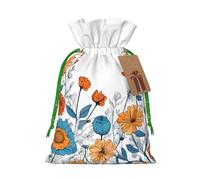 Turquoise Teal Floral Print Christmas Burlap Drawstring Gift Bags Reusable Gift Bags, Holiday Packaging With Rustic Charm