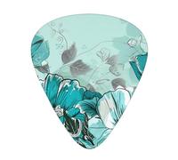 Turquoise Teal Floral Print Guitar Picks 12-Pack - Assorted Thickness Picks (0.46 mm, 0.71 mm, 0.96 mm) with Storage Box & Assorted Unique Design for Acoustic, Electric, Bass, and Ukulele Players