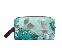 Turquoise Teal Floral Printed Makeup Bag Large Travel Cosmetic Bags Waterproof Cosmetic Case Toiletry Bag Organizer for Women Mom Girls