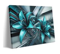 Turquoise Teal Lily Canvas Wall Art Abstract Flower Floral Hanging Paintings Modern Art Picture for Bedroom Wall Decoration 12x18inch(30x45cm)