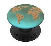 Turquoise & Teal World Map and Globe | Adventure Travel Gift PopSockets Swappable PopGrip