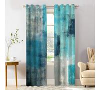 Turquoise Thermal Insulated Curtains 2 Pieces 140x224 cm, Abstract Gray Design, Energy-Saving Drapes for Bedroom and Living Room with Grommets