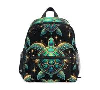 Turquoise Turtles Black Toddler Backpack for Boys Girls, Mini Travel Book Bag with Name Tag Little Kid's Backpacks, Turquoise Turtles Black, 3-5 Years, Cute Backpacks