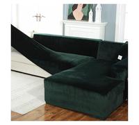 Turquoise Velvet Stretch Sofa Cover - L Shape Couch Slipcover with Elastic Bottom Medium 3+3 Seater Furniture Protector Durable & Stylish for Home Décor