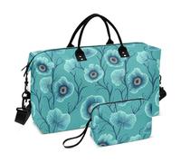 Turquoise Vintage Morning Glory Personal Item Travel Bag Weekend Bag Tote Bag with Toiletry Bag for Gym 2 Pcs Set maletines para Mujer de