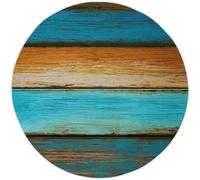 Turquoise Washable Round Rug Area Rug for Living Room - Retro Country Wood Board Simple Print Large Rug with Upgrade Anti-slip PVC Material for Bedroom Classic Round Carpet Non Shedding, 210 cm