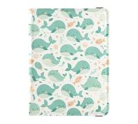 Turquoise Whales and Small Fish Pattern Leather Passport Holder for Travel Waterproof Travel Wallet for Family Trip Organizer