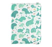 Turquoise Whales and Small Fish Pattern Travel Wallet Leather Passport Holder Anti Theft Money&Card Case for Men Trip Accessories