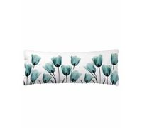 Turquoise White Tulip Body Pillow Cover 20 x 54 Inch Decorative Pillow Cover Spring Plant Leaf Flower Floral Lumbar Pillowcase Seasonal Rectangle Cushion Case for Couch Sofa Bed Living Room