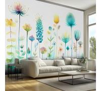 Turquoise Wildflower Wallpaper, Watercolor Floral Botanical Wallpaper for Living Room, Bedroom, Non-Woven Decor Wall Paper, Photo Mural Dining Room, Hallway, Lounge, 150 X 105 cm QS55