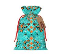 Turquoise Wonders Print Drawstring Christmas Bag With Tags Reusable For Birthday Parties Gift Weddings Holiday