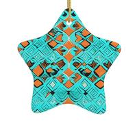 Turquoise Wonders Printing Vintage Christmas Ornaments Ceramic Star Design For Tree Farmhouse