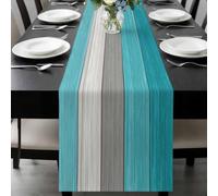 Turquoise Wood Grain Table Runner 13x48 Inches Long Vintage Turquoise Gradient Grey Rustic Wooden Plank Cotton Linen Table Runner Burlap Style for Dinner Table Party Decor Tabletop Decorations