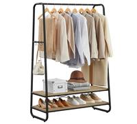(TurquoiseBrown,MatteBlack) Clothes Rail, Clothes Rack with Shoe Shelf, Heavy-Duty Storage Rack, 6 Storage Shelves