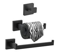 Turs 3-Piece Bathroom Accessory Set SUS 304 Stainless Steel Toilet Paper Holder Towel Bar Robe Hook Wall Mount, Matte Black, Q7010BK