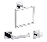 TURS 3 Pieces Square Towel Ring and Toilet Roll Holder Set,Polished Chrome
