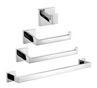 TURS 4-Piece Bath Hardware Set Bathroom Accessories, Towel Rail, Wall-Mounted, Chrome Bathroom Accessories, Rust-Proof and Waterproof for Kitchen and Bathroom, Polished Finish