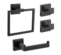 TURS 4 Pieces Square Towel Ring and Toilet Roll Holder Set,Matt Black