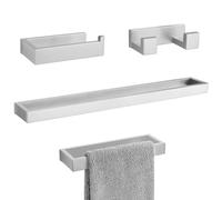 TURS 4 Pieces Toilet Roll Holder and Towel Rail Set,Brushed Bathroom Accessories, 304 Stainless Steel,Bathroom Towel and Toilet Roll Holder Set,Bathroom Towel Rail Sets,Wall Mount,Brushed Finish