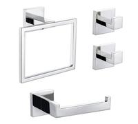TURS 4 Pieces Towel Ring Contemporary Style Stainless Steel 304 Bathroom Accessory Set Toilet Paper Holder Towel Bar Robe Hook Wall Mount(Polished Finish)