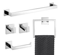 TURS 5 Piece Polished Chrome Bathroom Hardware Set with Towel Bar, Toilet Paper Ring and 2 Towel Hooks Wall Mounted Stainless Steel