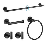 TURS Bathroom Accessory Set SUS 304 Stainless Steel Toilet Paper Holder Towel Bar Robe Hook Towel Holder Wall Mount (Black 5 Piece Set)