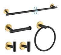 TURS Bathroom Hardware Set 5 Piece, SUS304 Stainless Steel Gold and Black Bath Towel Bar Set, 24 Inch Bathroom Accessories Kit Wall Mounted