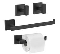 TURS Bathroom Hardware Set, Towel Holder Bar Towel Ring Glossy Stainless Steel Towel Bars Hand Towel Hanger Toilet Paper Holder Robe Hooks Wall Mount (Black)