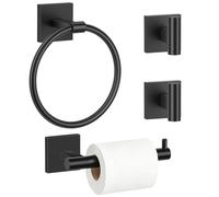 TURS Black 4-Pieces Towel Ring Set Include Towel Ring Toilet Paper Holder Towel Hook SUS304 Stainless Steel Bathroom Accessories Kit Wall Mounted