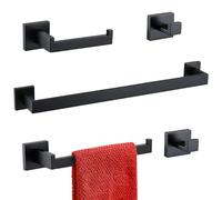 TURS Bathroom Towel Bar Set Black 5-Pieces Bathroom Hardware Set Include 23.6 Inch Towel Bar Hand Towel Holder Toilet Paper Holder and 2 Robe Hooks, SUS304 Stainless Steel Bathroom Holder Set