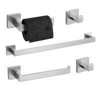 TURS Brushed 5-Piece Bathroom Hardware Set,Toilet Roll & Towel Rail Holder Sets, Hand Towel Holder & 2 Robe Hooks, SUS 304 Stainless Steel Bathroom Accessories, Q7BR-P5