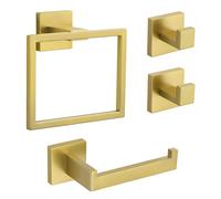 TURS Brushed Gold 4 Pieces Bathroom Accessories Set,Concealed Screw Fixing | Towel Ring Contemporary Style SUS304 Stainless Steel Bathroom Accessories Hardware Set Concealed Screw Mounting