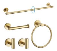 TURS Brushed Gold 5 Piece Bathroom Hardware Set, SUS304 Stainless Steel 24 Inch Bath Towel Bar Set, Round Bathroom Accessories Set Wall Mounted