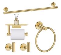 TURS Brushed Gold 5 Piece Bathroom Hardware Set, SUS304 Stainless Steel Bath Towel Bar Set, Bathroom Towel Rack Set Wall Mounted