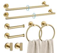 TURS Brushed Gold 8 Piece Bathroom Hardware Set, SUS304 Stainless Steel 24 Inch and 20 Inch Bath Towel Bar Set, Round Bathroom Accessories Kit Wall Mounted
