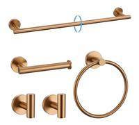 TURS Brushed Rose Gold 5 Piece Bathroom Hardware Set, SUS304 Stainless Steel 23.6 Inch Bath Towel Bar Set, Round Bathroom Accessories Kit Wall Mounted