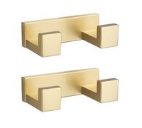 TURS Double Towel Hooks,SUS 304 Stainless Steel Towel/Robe Clothes Hook,Heavy Duty Rustproof Double Coat Hook for Bath Kitchen Modern Hotel Style Wall Mounted, 2 Pack Brushed Gold