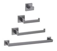 TURS Grey 4 Pieces Bathroom Accessories Set,Grey Towel Rail Bathroom Accessories,Bathroom Accessory 304 Stainless Steel,Bathroom Towel and Toilet Roll Holder Set,Bathroom Towel Rail Sets,Wall Mount