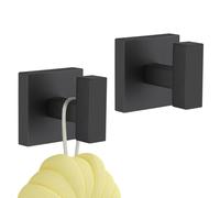 TURS Matte Black Robe Hooks - Wall Mounted Chrome Towel Hooks for Bathrooms (2pcs)