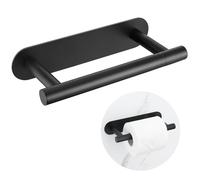 TURS Toilet Roll Holder Self Adhesive, Double Post Pivoting Toilet Tissue Holders Roll Holder, Black Stainless Steel No Drilling Paper Holder for Bathroom