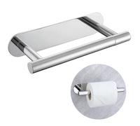 TURS Toilet Roll Holder Self Adhesive, Double Post Pivoting Toilet Tissue Holders Roll Holder, Chrome Stainless Steel No Drilling Paper Holder for Bathroom