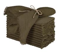 TURSTIN 12 Pieces Cotton Linen Cloth Napkin Handmade Cloth Napkin with Fringe 17 x 17 Inch Soft Dinner Wedding Napkins Square Rustic Fringe Table Napkins for Dinners, Parties, Weddings, Coffee