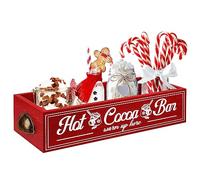 TURSTIN Christmas Hot Cocoa Bar Wood Storage Box Rustic Farmhouse Hot Cocoa Bar Accessories With Handle Decorative Christmas Wood Storage Bins Box Organizer Storage Caddy Xmas Open Holder Box for Home