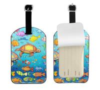 Turtle and Fish Leather Luggage Tag-Personalised ID Bag Tag for Suitcase, Privacy Cover Travel Accessory with Strap for Suitcase Backpack