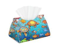 Turtle and Fish Long Leather Tissue Box Cover-Waterproof PU Leather Tissue Holder for Bathroom, Decorative Rectangular Tissue Case