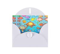 Turtle and Fish Pearlescent Greeting Cards - Horizontal All Occasion Cards with Envelopes, Elegant Shimmer Card for Birthday, Christmas, Blank Inside